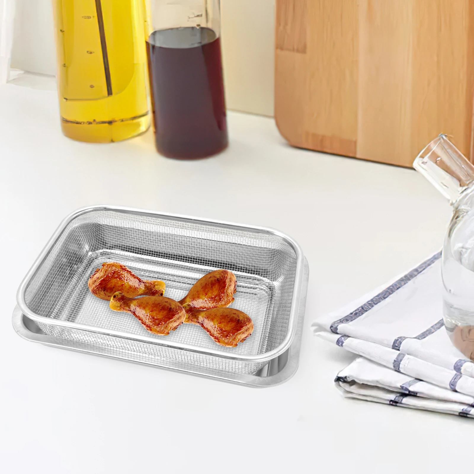 

Stainless Steel Baking Tray Cooling Rack Oil Drain Tool Heavy Duty Dishwasher Safe Pan Plate Wire Basket Kitchen Barware