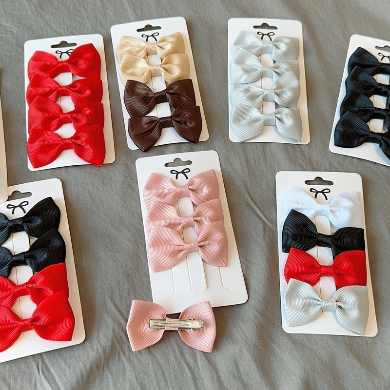 4Pcs Ribbon Bows Hairpin Girl Sweet Solid Design Hairpin Color Block Delicate Hairgripe Barrettes Kawaii Child Accessories