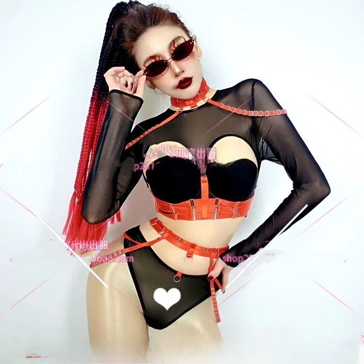 

Sexy Me Women's One-Piece Strap Bodysuit Lace Crop Top Tightening Waist Performance Costume Chinese Traditional Stage Outfit