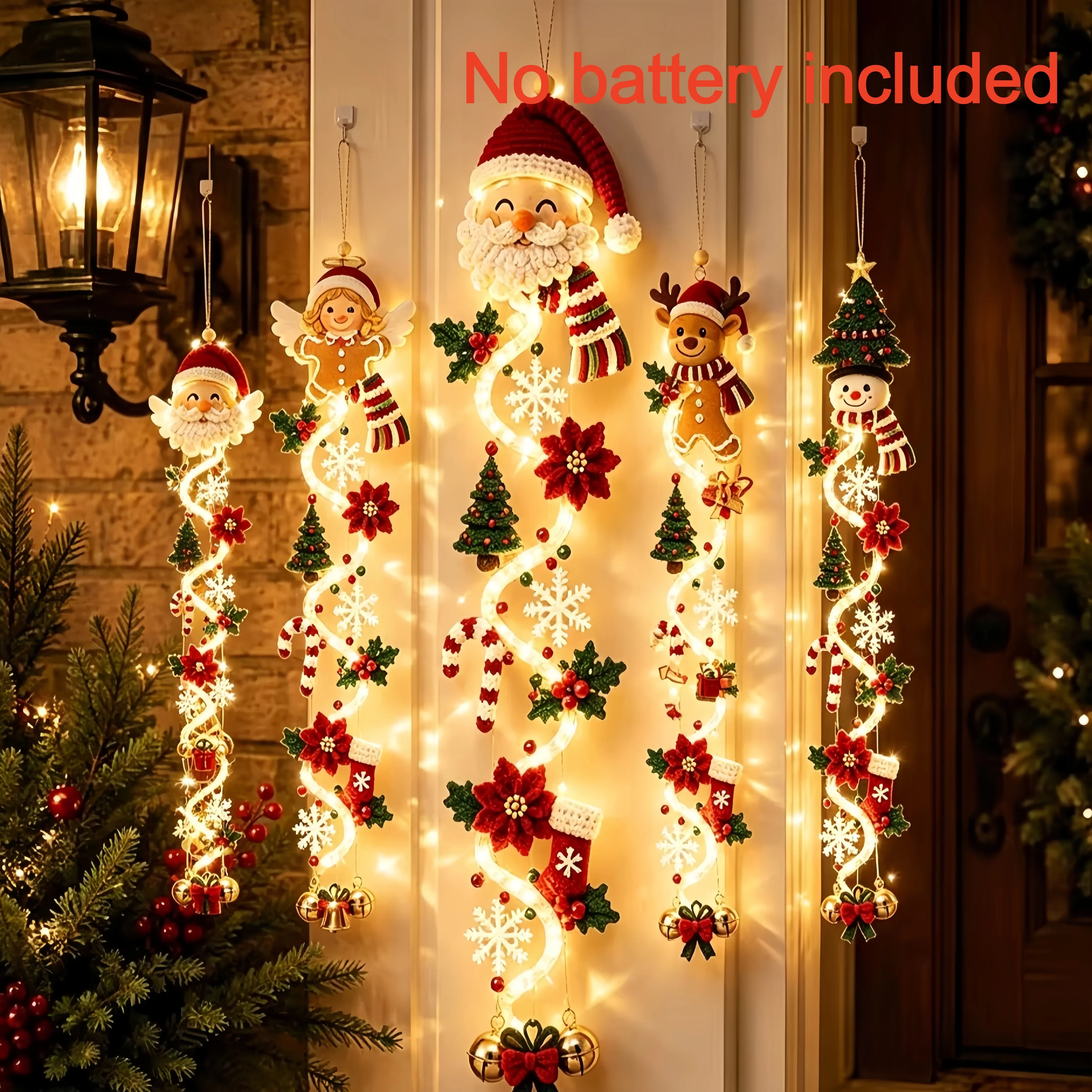 Glowing Christmas Door Decoration Hanger Lighted Ornaments Handmade Crochet Santa Xmas Tree Snowman Home Wall Front Door Navidad