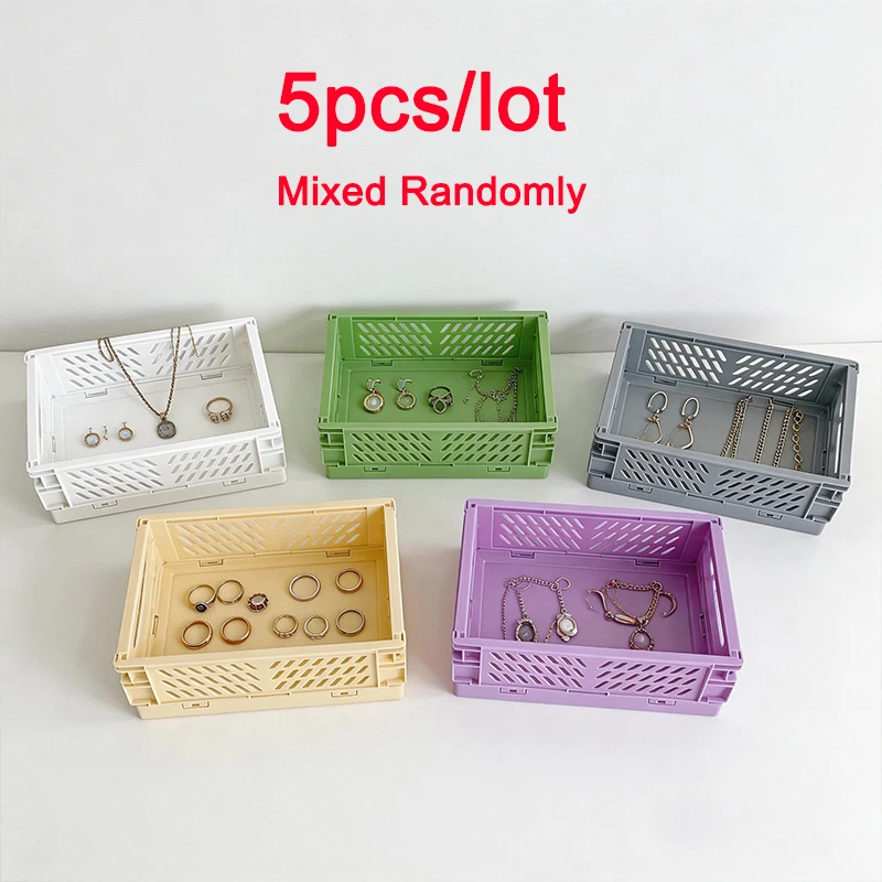 5pcs Mixed Randomly Organizing Storage Baskets Case Folding Desktop Basket Tape Jewelry Hair Clip Plastic Foldable Container