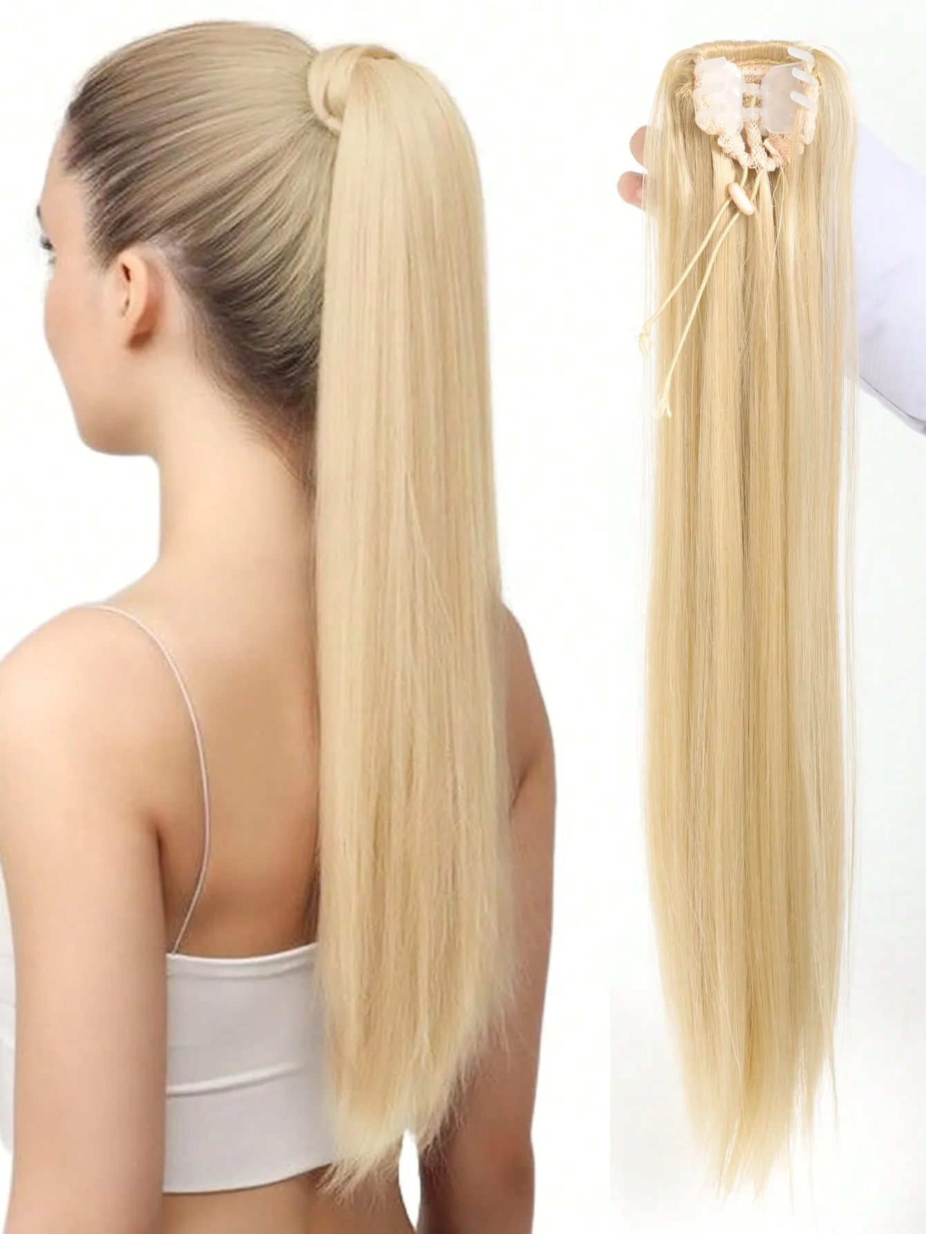 

Aosiwig Synthetic Claw Clip Ponytail Fake False Haiepiece Hair Extensions Long Straight Hair Black Blonde Ponny Tail For Women