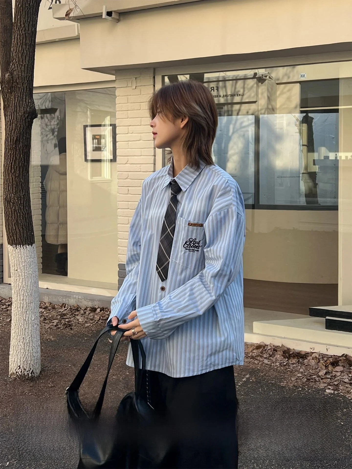 

Casual Striped Shirt Neutral Versatile Layering Couple's Cotton Straight Cut Long Sleeve Regular Length Open Cardigan Style
