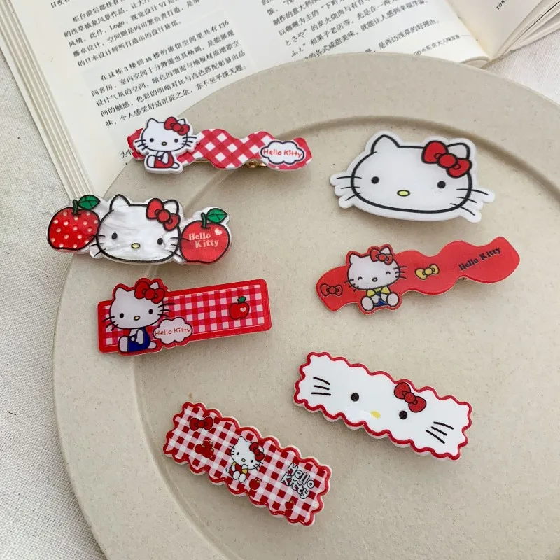 

7pcs Cute Cartoon Cat Hair Clips Set Kawaii Red Plaid Apple Hair Accessories for Girls Fashion Hairpins Children Headwear F1006