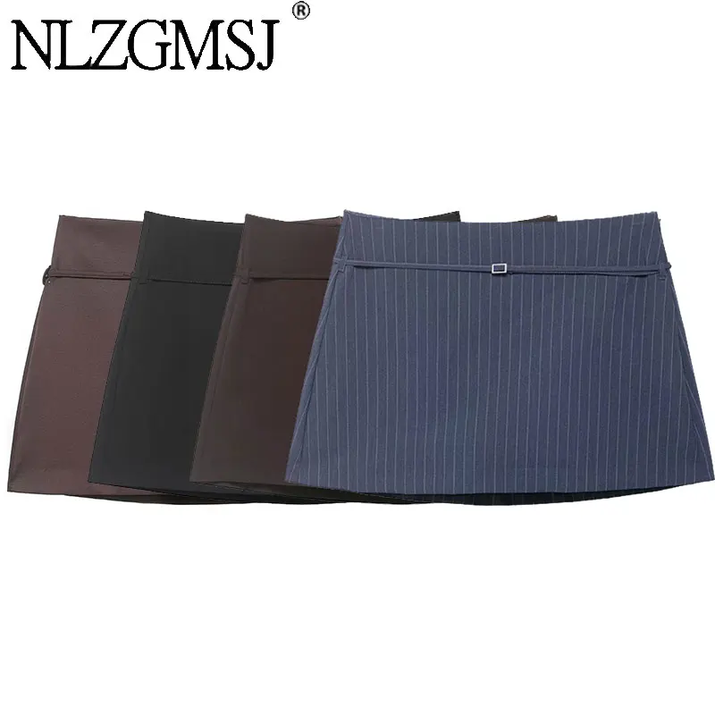 NLZGMSJ Vintage Casual Women Skirt Brown Zipper Slim Short Skirt New Fashion 2026 Spring Summer Holiday Mini Female Skirt