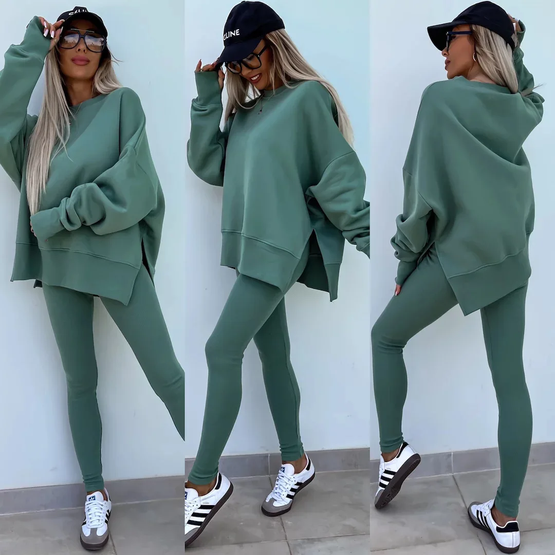 

Loose Sweatirt Tight Leggings Casual Set Two Pieces Women's Spring Autumn Faion Comfortable Breathable Polyester