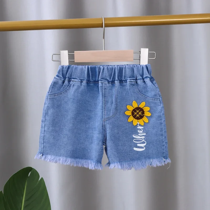 Baby Girls Shorts Jeans Kids Eastic Band Short Pant 2024 Summer 1 To 4 Yrs Children\'s Cartoon Trousers Korean Style Clothing