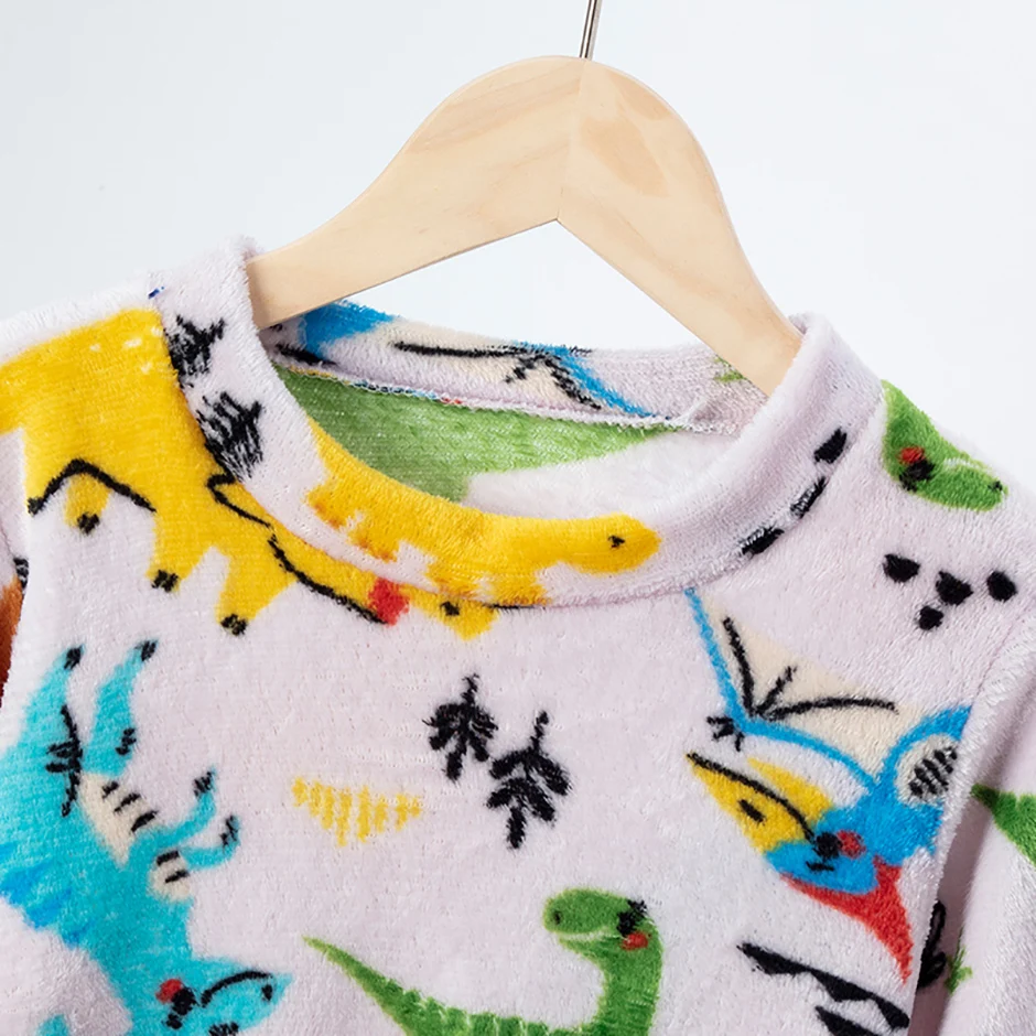 2-teiliges Kinder-Herbst-/Winter-Flanell-Modedruck-Set für Mädchen, herzwarmendes Rundhals-Top, T-Shirt, weiche Fleece-Hose für Jungen – Detail 16