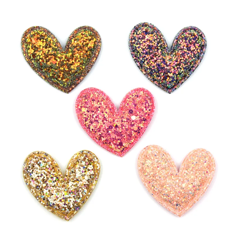20Pcs 4.5*5cm Glitters Heart Shape Shiny Padded Appliques for Kids BB Clip Hat Decor Ornament and Garment Accessoires wholesale