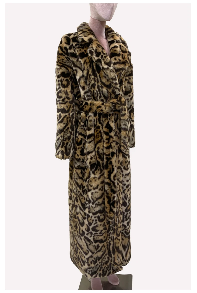 Mauroicardi Winter Maxi Colorful Multicolored Thick Warm Leopard Print Faux Fur Coat Women Sashes Baggy Chic Furry Overcoat 2024
