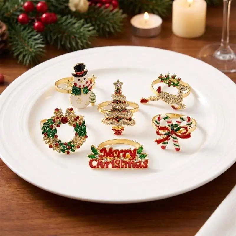 Christmas Wreath Napkin Ring Holders 1Pc Farmhouse Style for Restaurant Banquet Holiday Dinner Table Decor