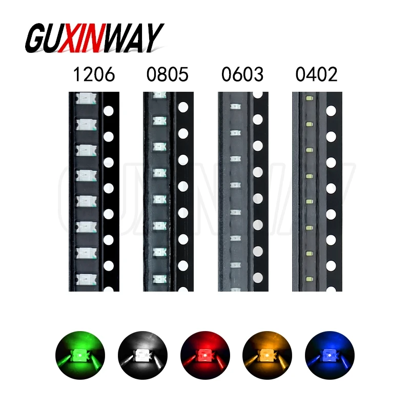 

100pcs Red Yellow Green White Blue Orange light emitting diode Water Clear LED Light Diode Set 0402 0603 0805 1206 smd led