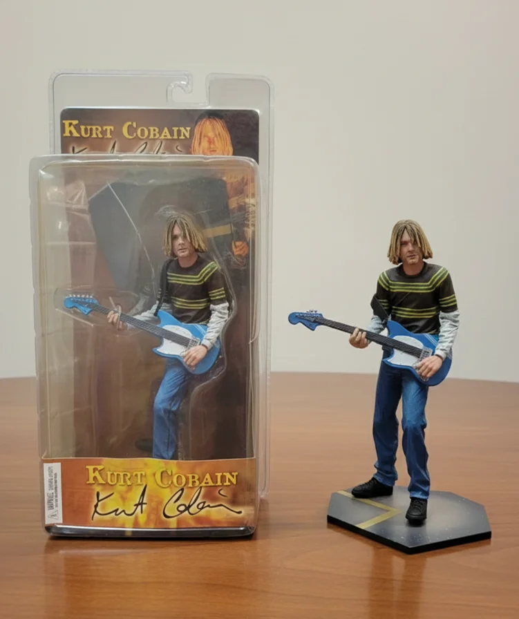 

Kurt Cobain 7'' Action Figure NECA With Guitar Smells Like Teen Spirit Curt Action figures The box has slight dents