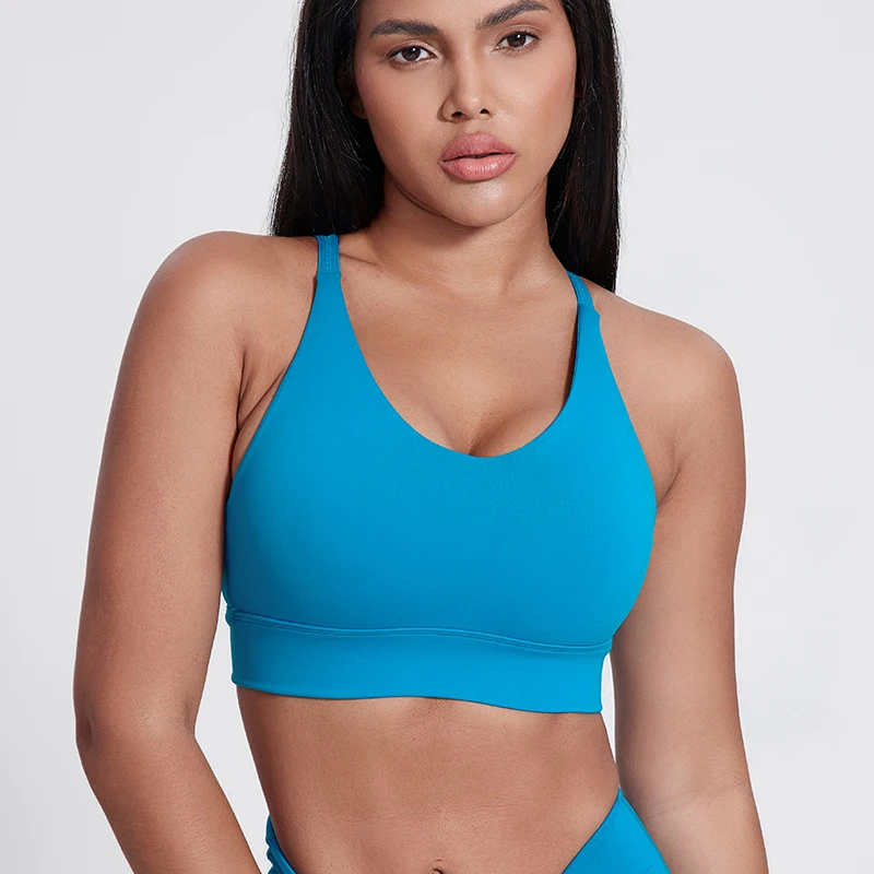 Biustonosze sportowe z krzyżowanymi plecami dla kobiet Fitness Running Wyściełany biustonosz do jogi Cool Feeling Workout Strappy Crop Tank Top