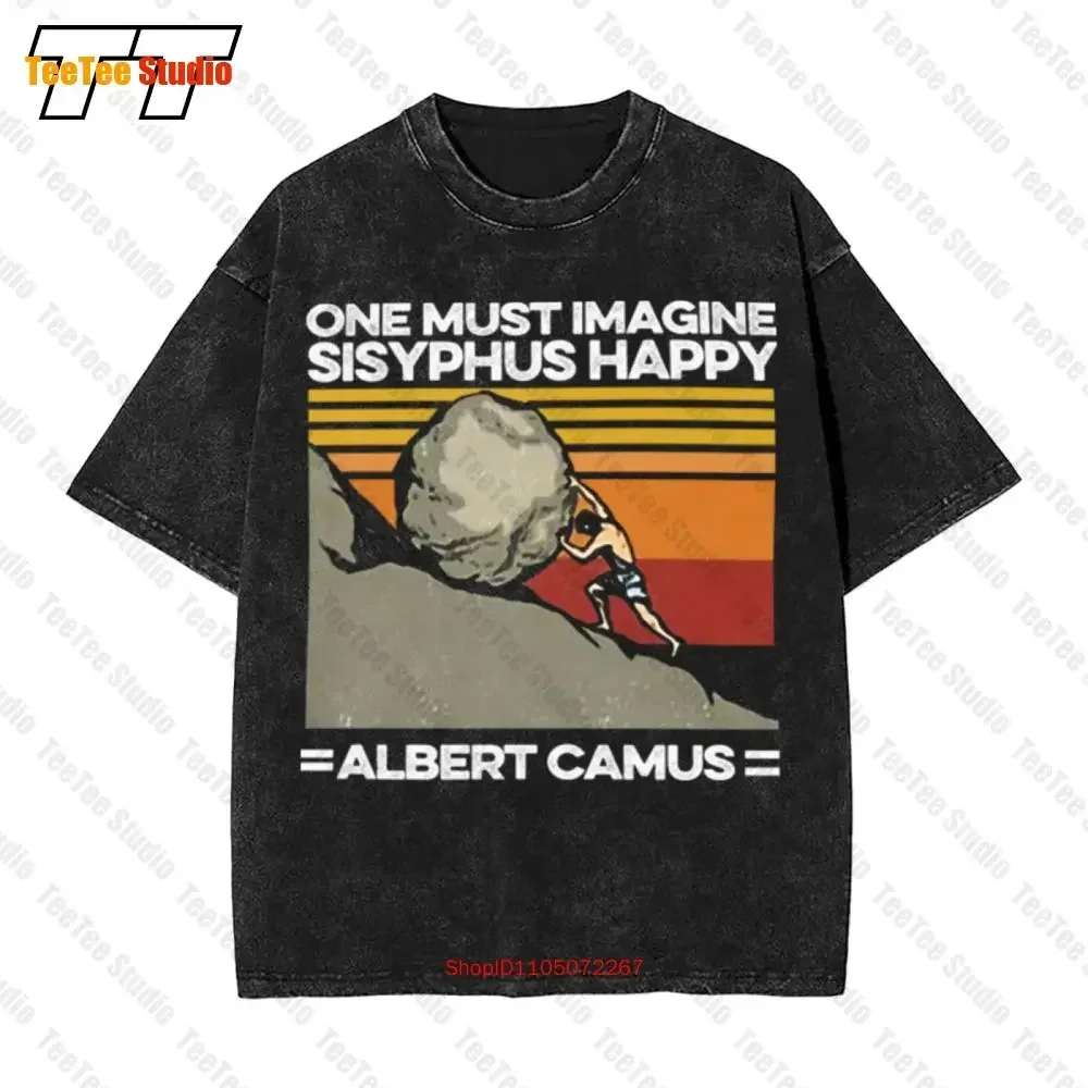 Sisyphus Albert Camus Philosophy Push The Stone Graphic Vintage Oversized T-Shirt X8WJ