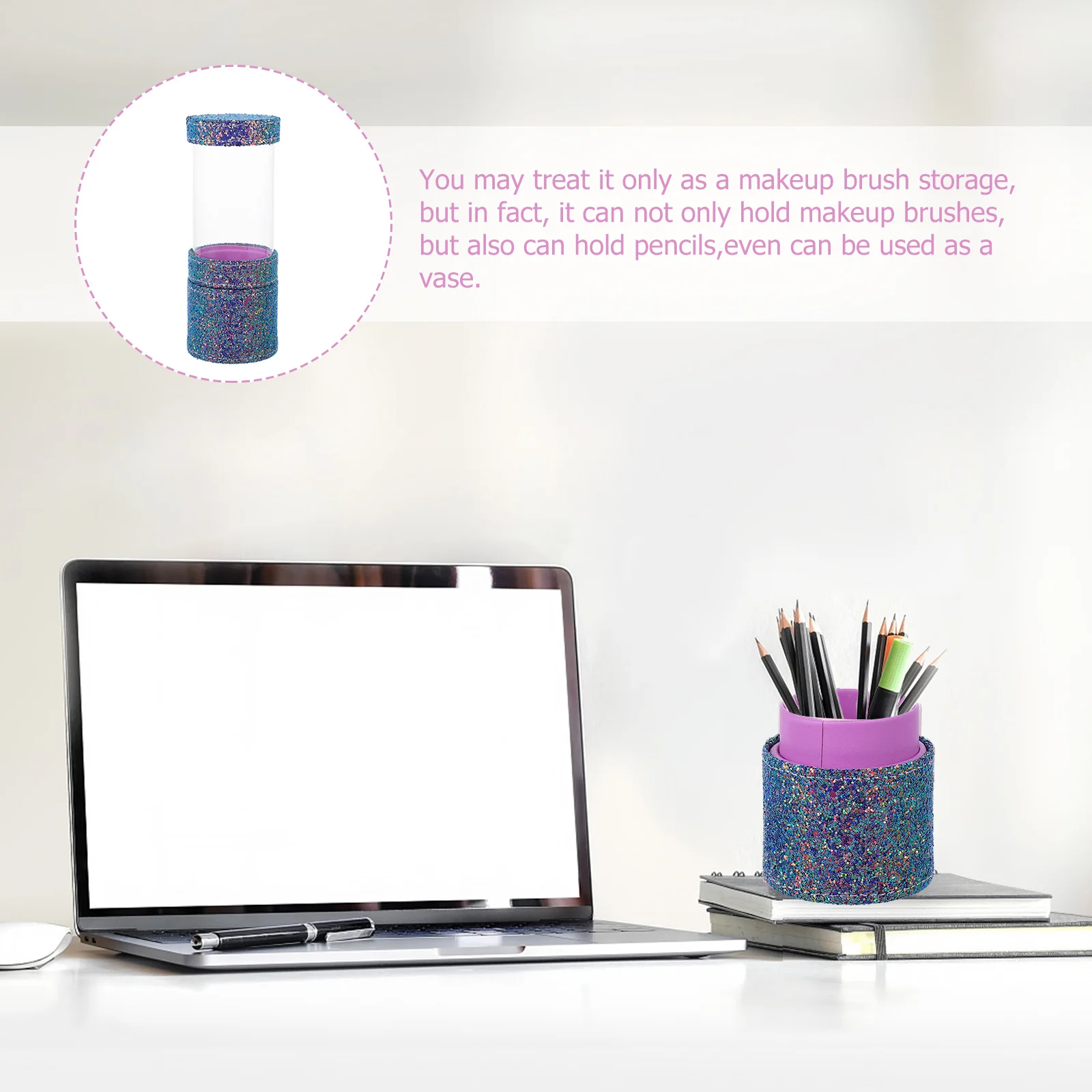 

Glitter Makeup Box Two Compartment Brush Storage Container for Eyebrow Pencil Lipstick Desktop Organizer Holder