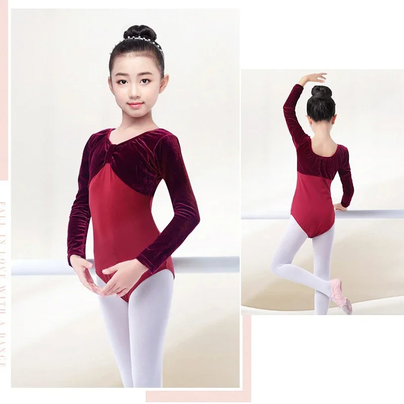 Winter Child Girls Ballet Dancewear Long Sleeve Leotard Soft Bodysuit Lovely V-neck Latin Gym Train Costumes Tops 2024