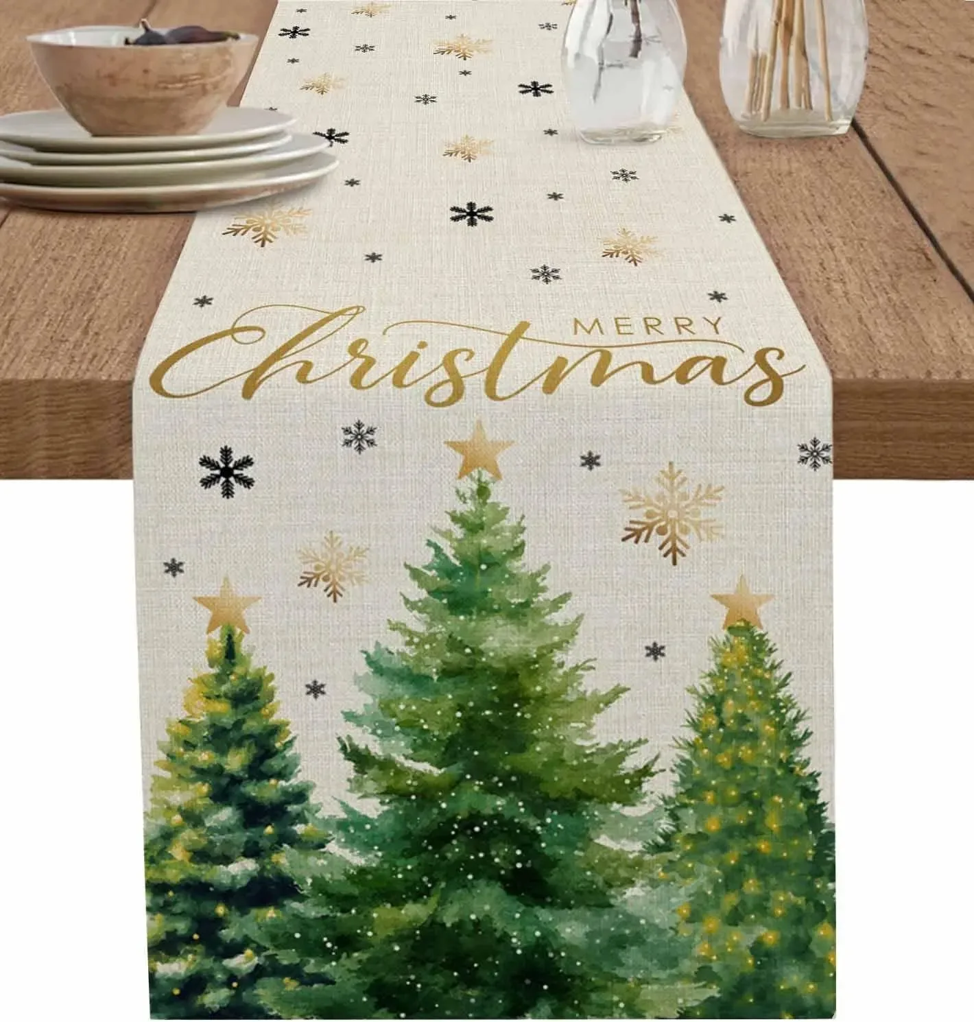 

Рождественская снежинка, Рождественская елка, украшение стола, настольный флаг, зимнее рождественское праздничное украшение для кухни, вечеринки, домашняя кухня De