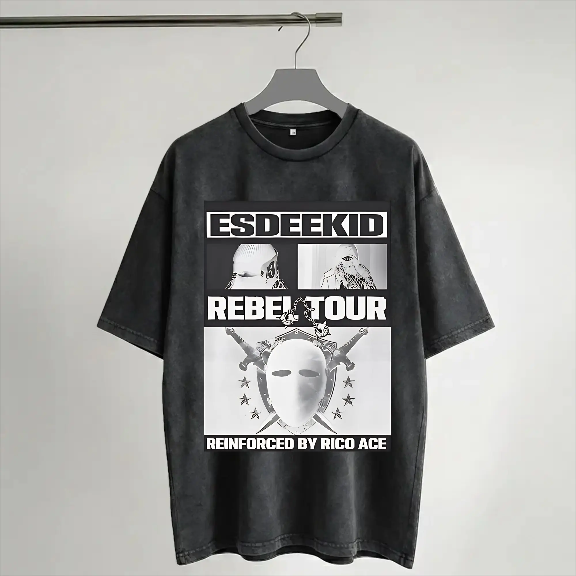 Printed EsDeeKid Rebel Rapper  Washed T Shirts Outfit Harajuku T-Shirts  for Men Women Tee Shirt