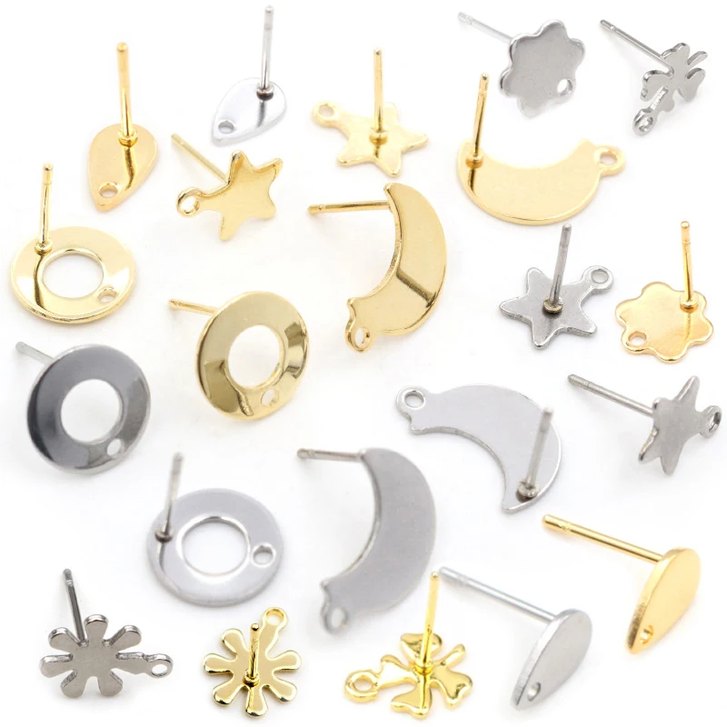 20 sztuk/partia 316 ze stali nierdzewnej geometryczny gwiazda księżyc kolczyk Stud kolczyk posty złącze dla DIY kolczyki biżuteria dokonywanie dostaw