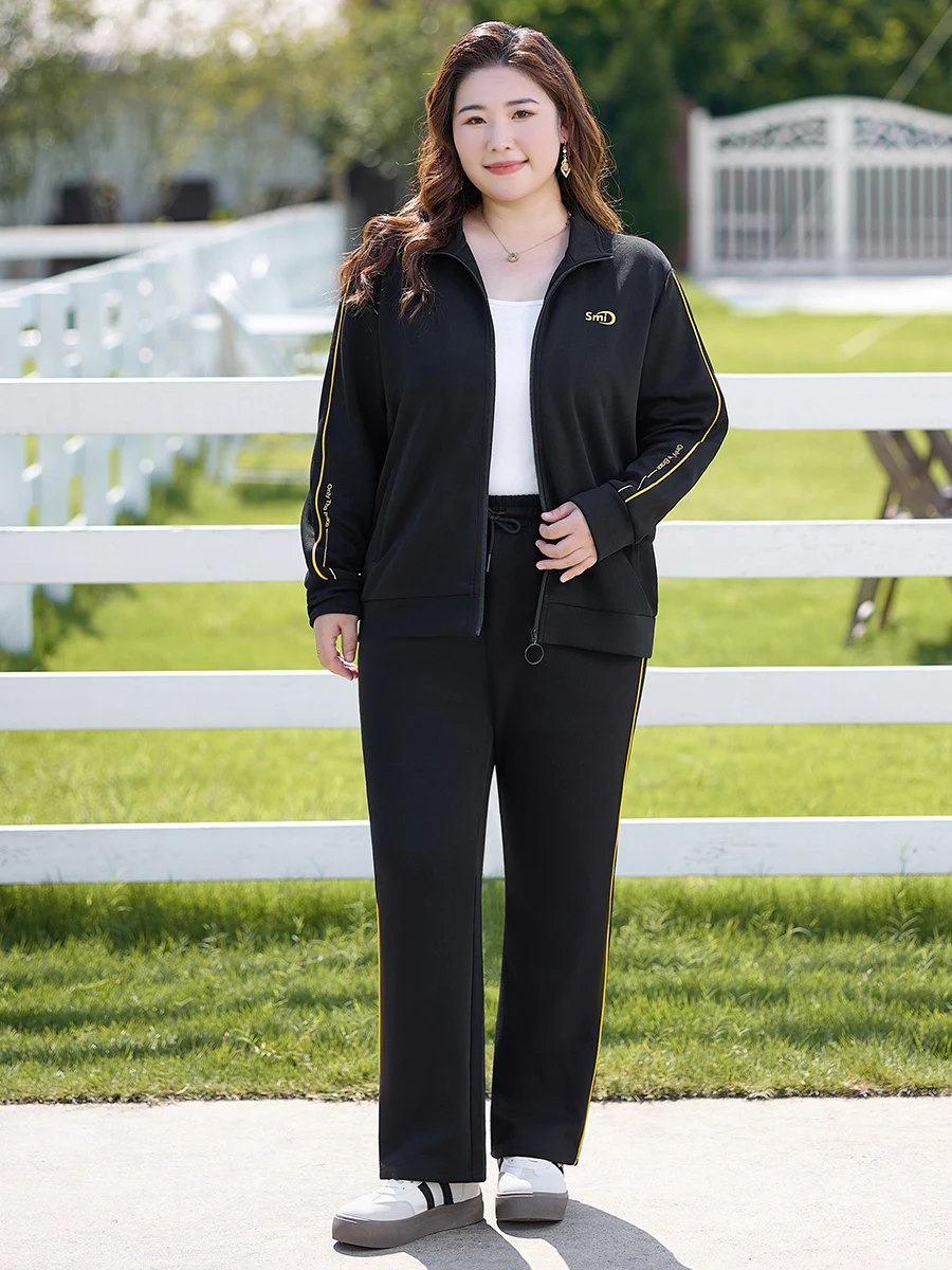 plus-size-casual-sportswear-set-women's-loose-fit-hoodie-meat-concealing-long-sve-cotton-zipper-closure-two-piece-suit