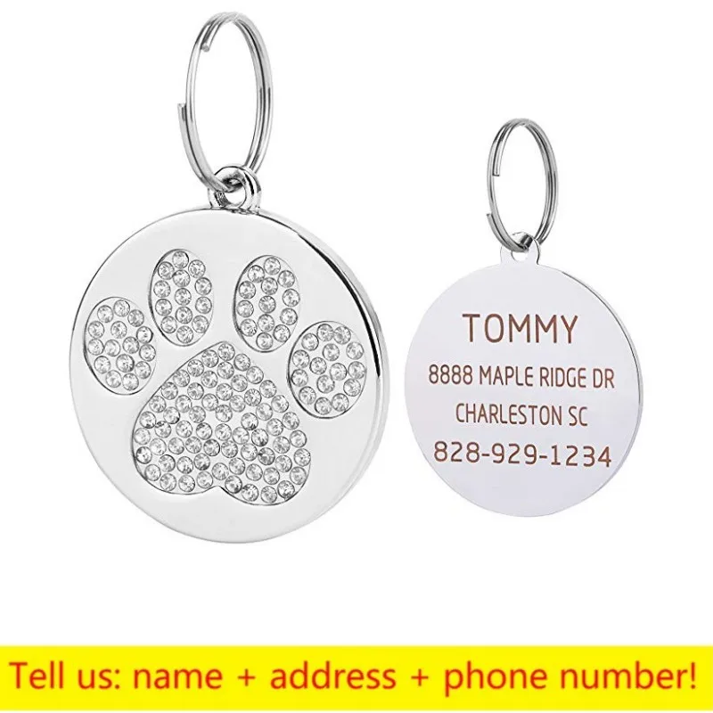 Stainless Steel Engraved Pet Name Collar Pendant ID Tags Personalized Anti-lost Engraved Diamond Pendant Necklace For Cat Dog ID