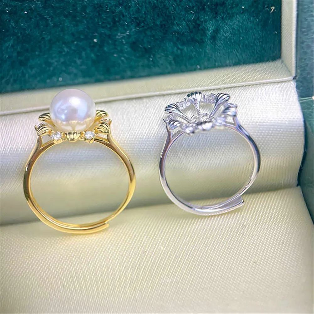 Solid S925 Sterling Silver Pearl Ring Settings Findings & Accessories - for Jewelry Making Bulk Wholesale Craft Supplies 8-10mm