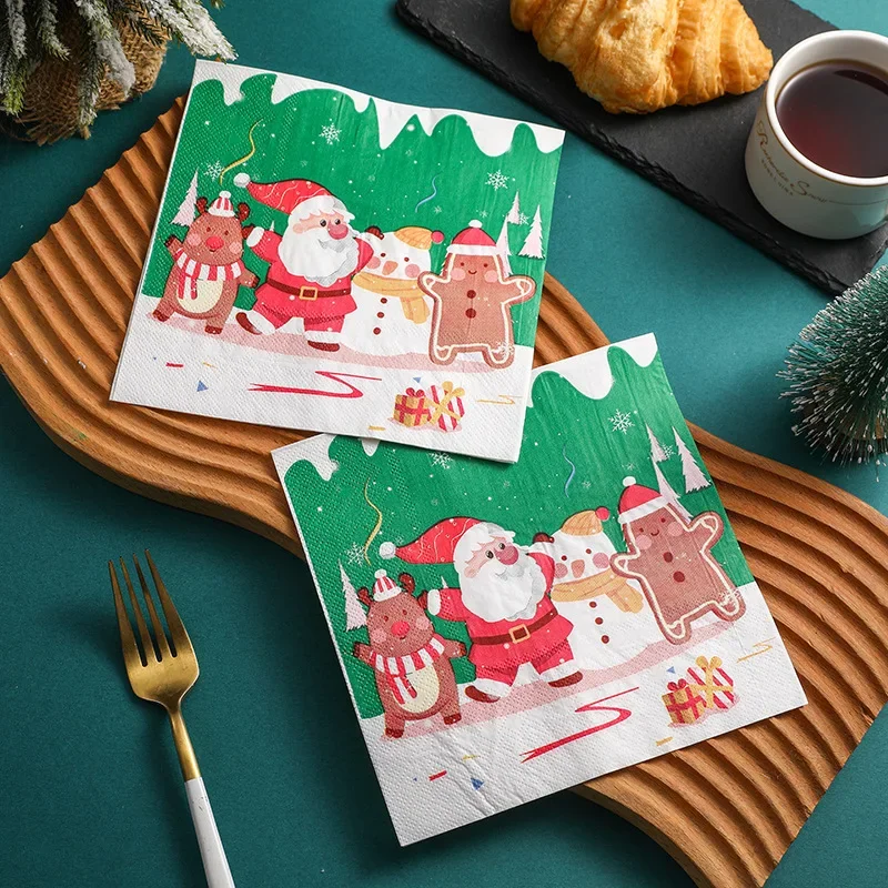

33 см Рождественская вечеринка, декоративная бумага, семейное бумажное полотенце, салфетка с принтом, красочная рождественская серия, квадратная папиросная бумага