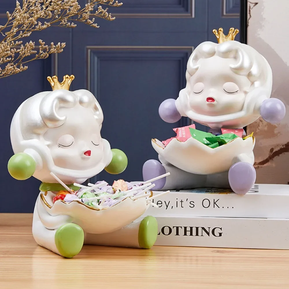 Home Accessories Cute Bubble Pearl Girl Statue Living Room Decorations Fruit Plate Storage Ornaments Resin Craft Gifts Fairy