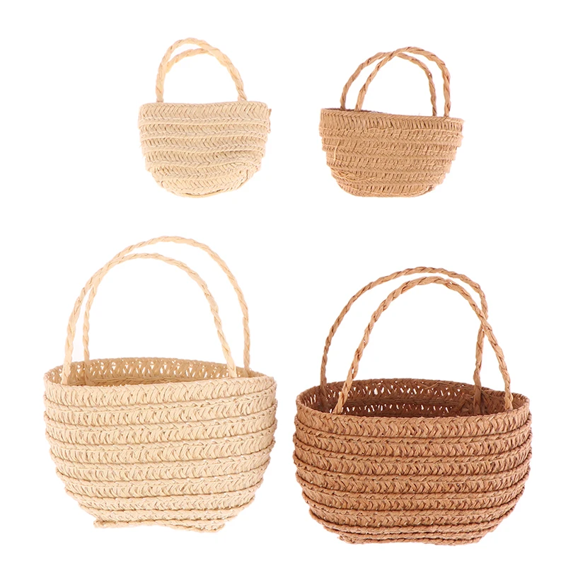 1Pc 1/12 Mini Cute Dollhouse Rattan Frame Hand-woven Vegetable Food Basket Dolls Miniature Decoration