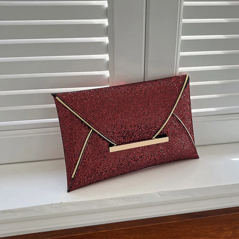 Women Elegant Shiny Handbag  New Trend Solid Color Personalized Envelope Bag Niche Banquet Bag exquisite Fashion Chic