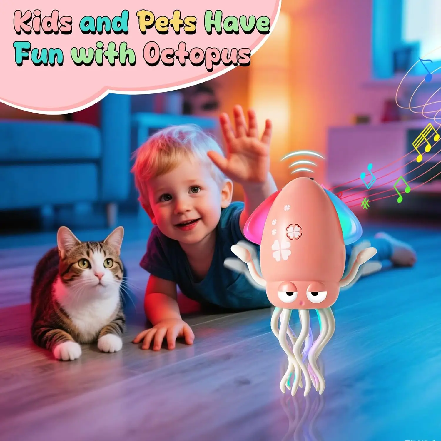 Interactief dansend octopusspeelgoed - Automatisch kruipen, obstakelvermijding met geluid en verlichting - Leuk elektrisch speelgoed voor kinderen