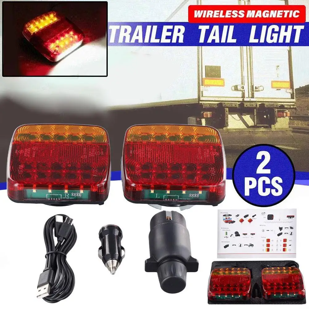 2pcs Wireless Magnetic LED Truck Tail Light Trailer Rear Light Signal Warning Brake Light For Caravans Campers Lorry RV