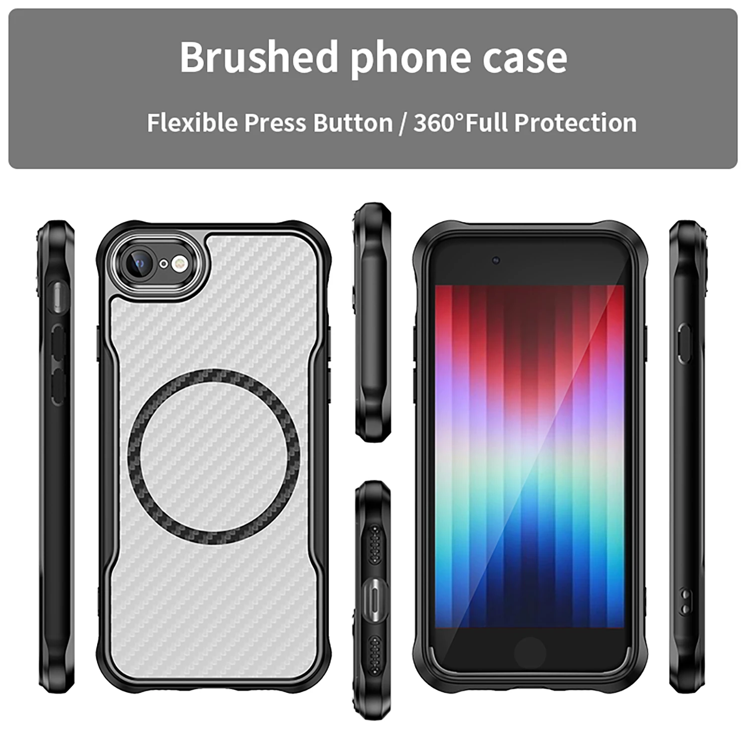 Suitable for iPhone 7 Carbon Fiber Apple 8 Magsafe Wireless Charging Case SE2 Translucent Armor iPhone SE3 Anti-drop Phone Case
