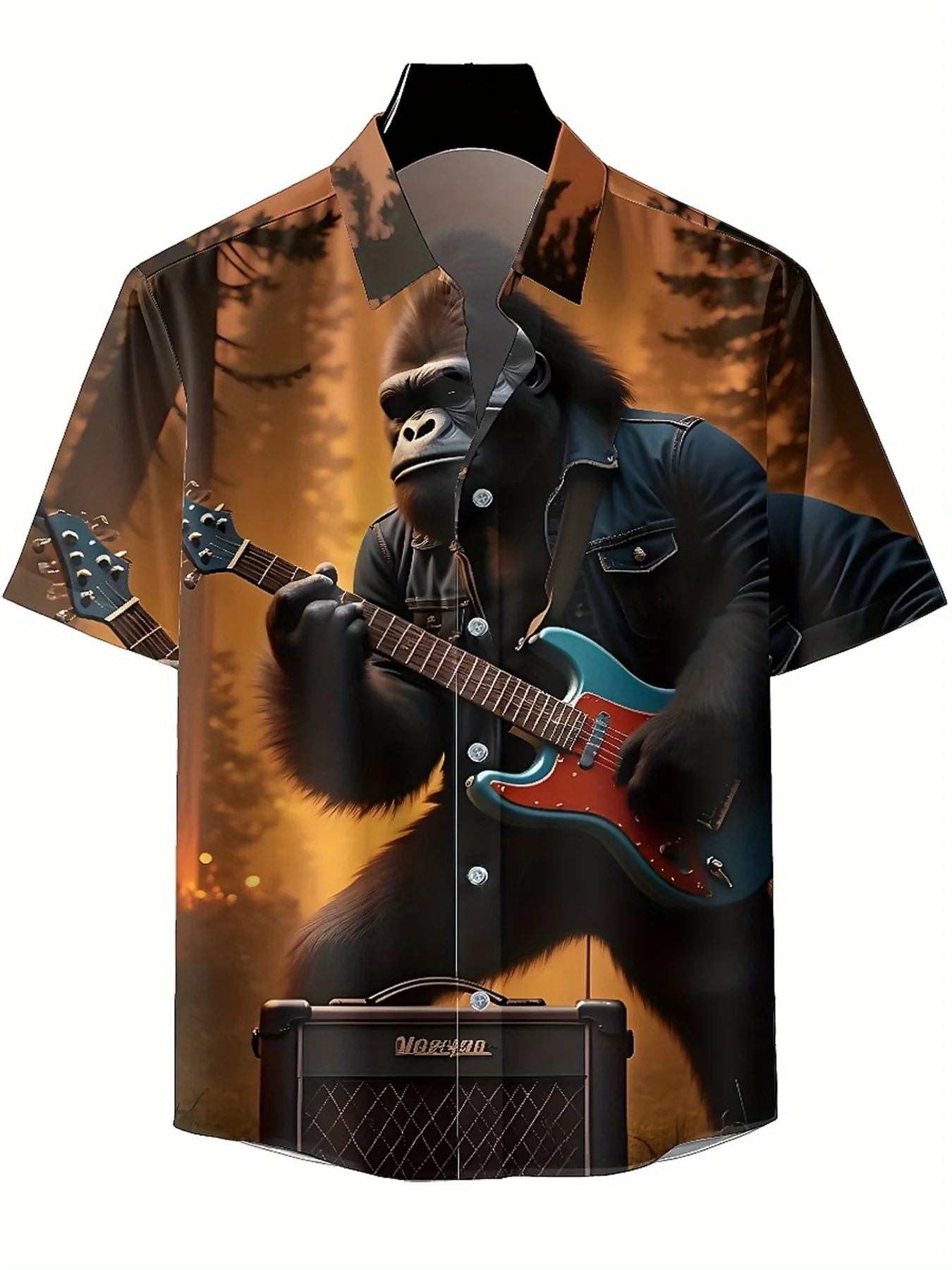 Heren plus size Hawaiiaanse shirts Gorilla Rock T-shirt patroon, button-up shirts, unisex casual kleding, zomertops