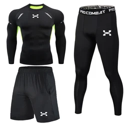 Gym New Men's Compression Set Running Tights Workout Fitness Training Tracksuit Long Sleeves Shirts Sports Suits Rashgard Kit