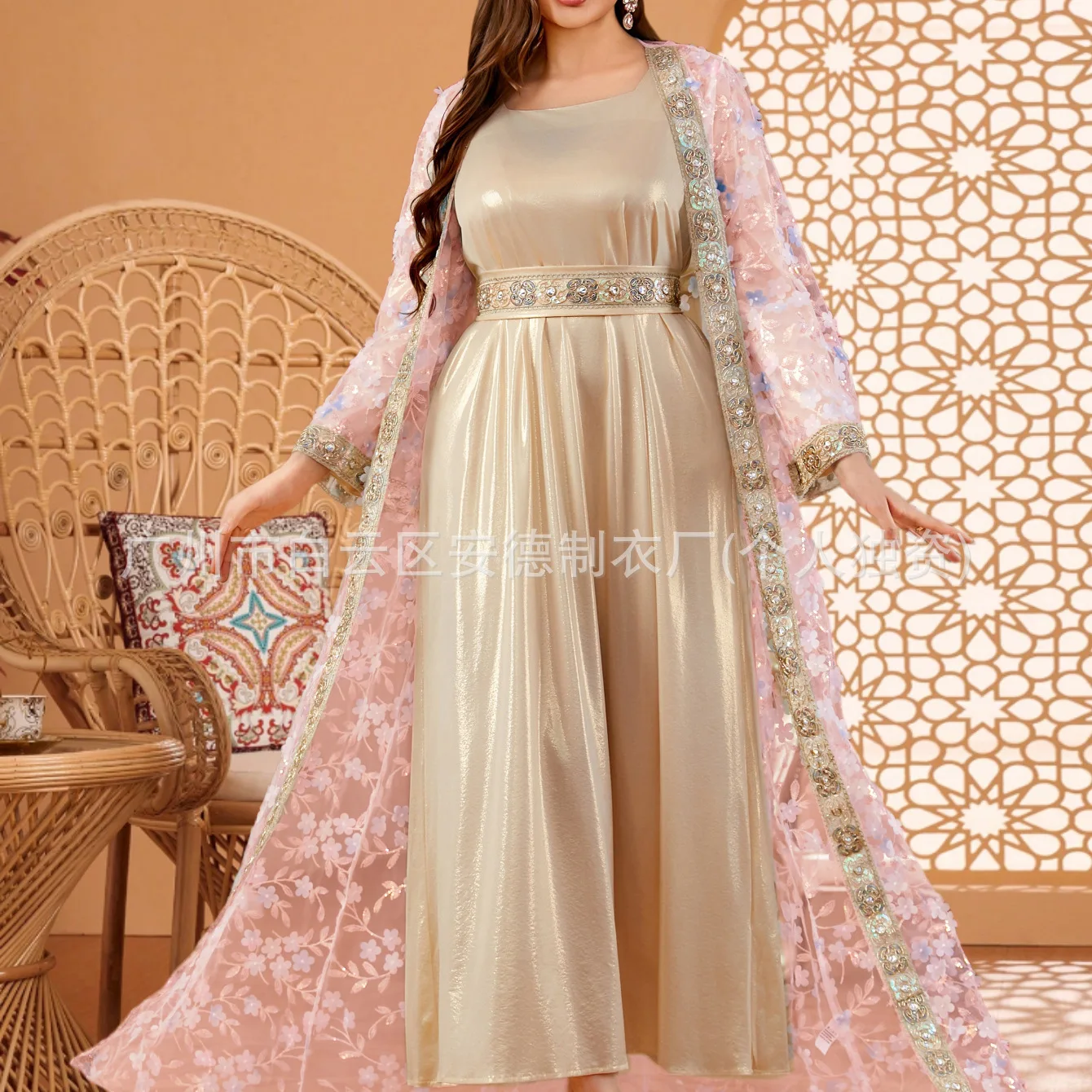 

Muslim Women's Clothing New Elegant Luxurious Embroidered Lace Two-piece Abaya Robe Abaya Ramadan Dubai Luxury Islam Elegant