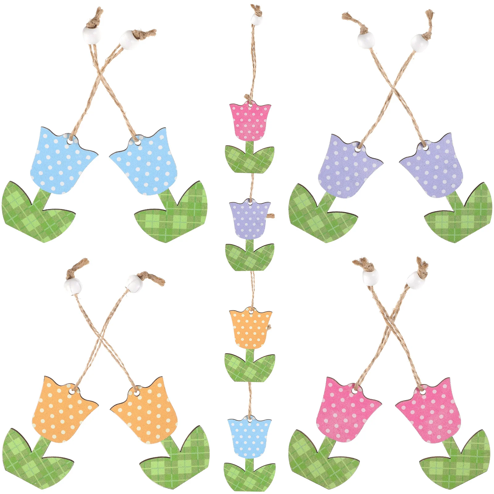 12 Pcs Cartoon Hanging Decorations for Home Spring Tree Small Wood Flower naments Mother's Day Party Wall Decor Festive