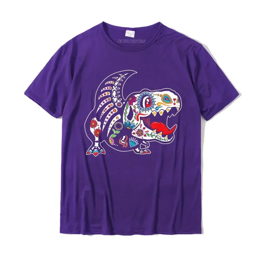 T rex dia de los muertos day of the dead dinosaur trex skull T-Shirt Normal Tees Cotton Men  Normal Coupons