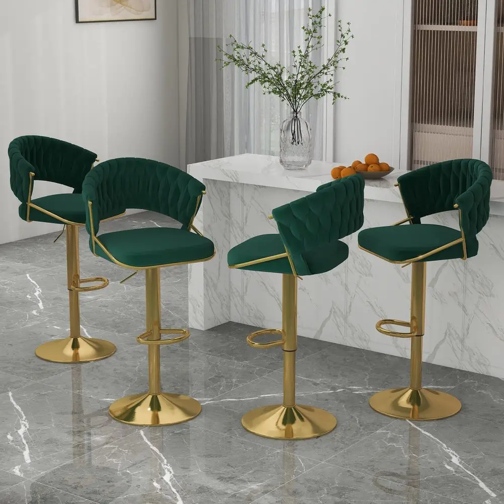 

Back 360 Swivel Bar Stools Set of 4, Modern Adjustable Counter Height Velvet Bar Chair Golden Metal Stool,Kitchen Island Dining