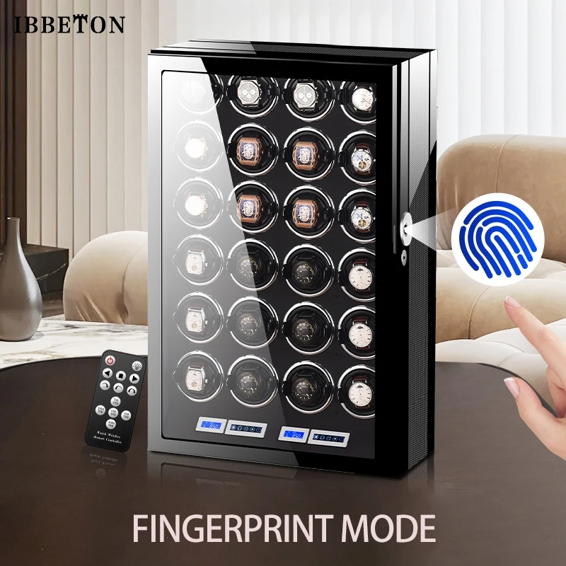 

IBBETON brand black fingerprint + key model watch winder 12/24 large watch box