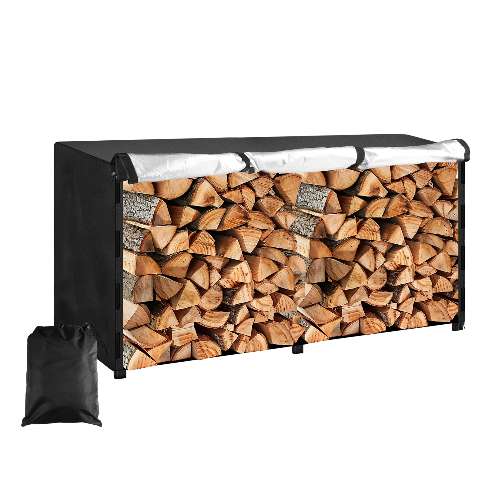 Estante para leña al aire libre con cubierta, soporte para leña resistente y cubierta impermeable Oxford 600D para chimenea y Patio