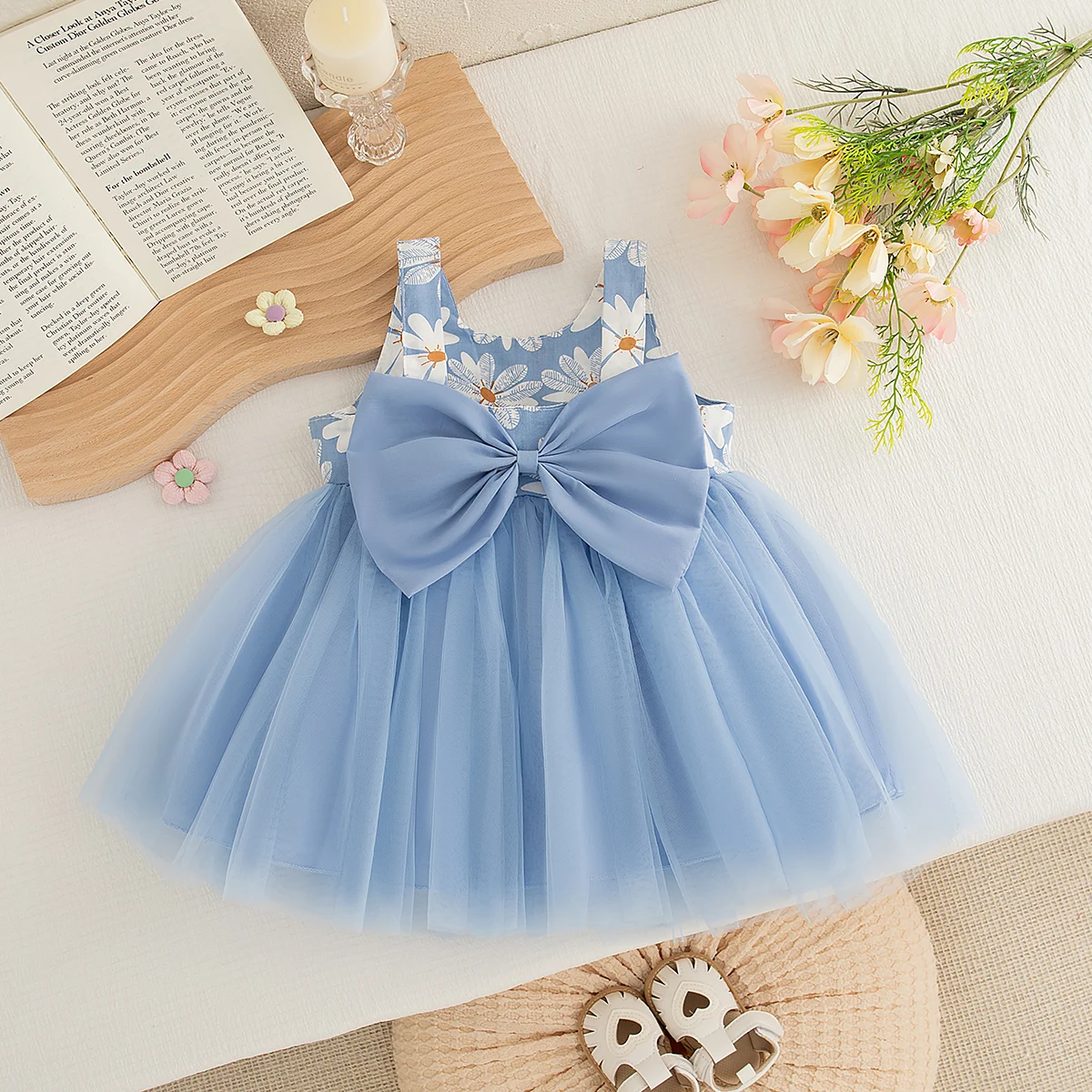

Flower Suspender Baby Girl Birthday Dress Summer New Sweet Bow Children'S Clothing (9 Months -3 Years Old)