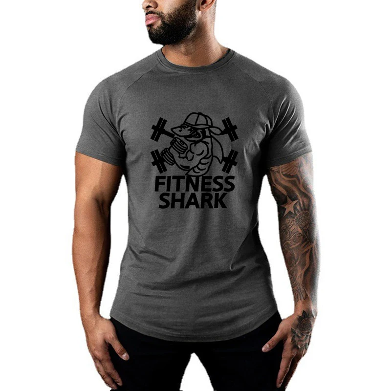 

Summer Cotton Breathable Short Sleeve Shirts Gym Sport Workout Running T-shirts Mens Casual Bodybuilding Fitness Muscle Clothing