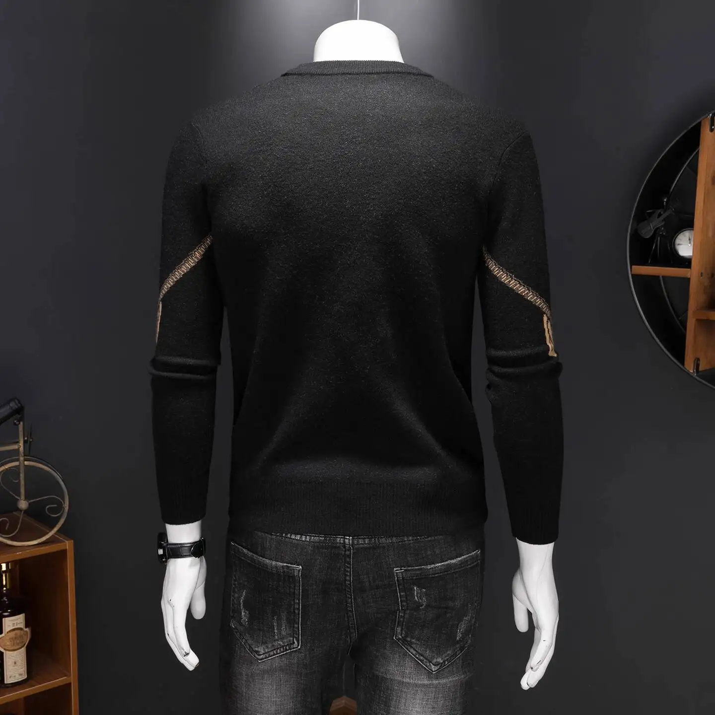 Vintage Fashion Sweater Men Winter Men's Jacquard Sweater Wool Blend Sweater Round-neck Knitted Shirt Club Outfits Base Shirt