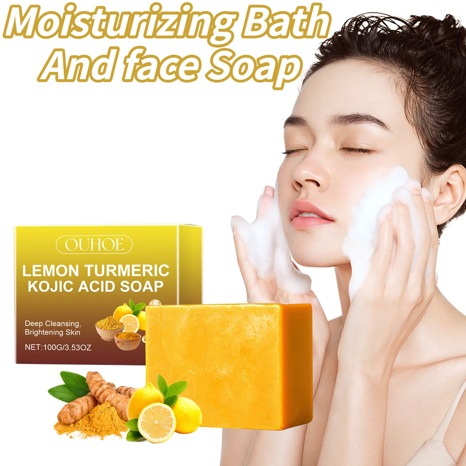 

Мыло с лимонной куркумой и куркумой для глубокого очищения, осветляющее, нежное, отшелушивающее, увлажняющее, мыло для купания и мытья, 100 г ﻿