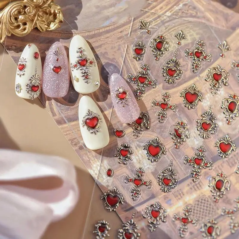 Bunte geometrische Edelstein Wassertropfen Herz Schleife Mond Stern Schmetterling Linie Retro selbstklebende Nail Art Aufkleber Maniküre Aufkleber