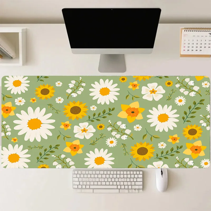 

Large Gaming Mouse Pad Daisy Narcissus Sunflower Desk Mat Home Pc Accessories Computer Mouse Mat Setup Gamer Table Mat Extended