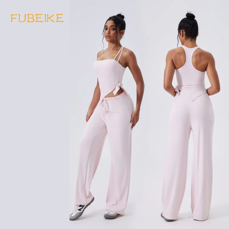 

FUBEIKE Sexy Square Neck Quick-Dry Sports Bra High-Waist Long Pants Yoga Wear Running Fitness Suit Sportswear Woman Gym Clothes