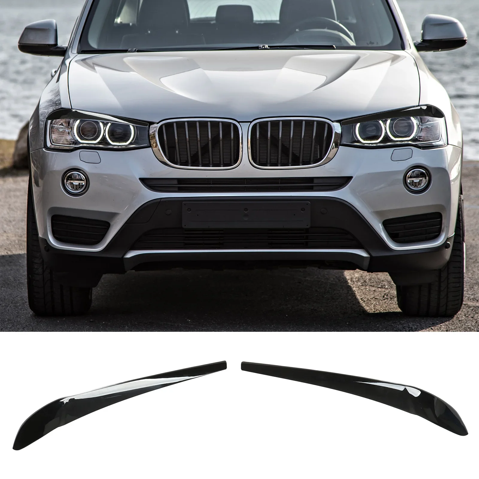 

1 Pair of Headlight Eyebrow for BMW X3 F25 X4 F26 2014-2018, ABS Glossy Black Headlight Eyelid Trim Car Accessories
